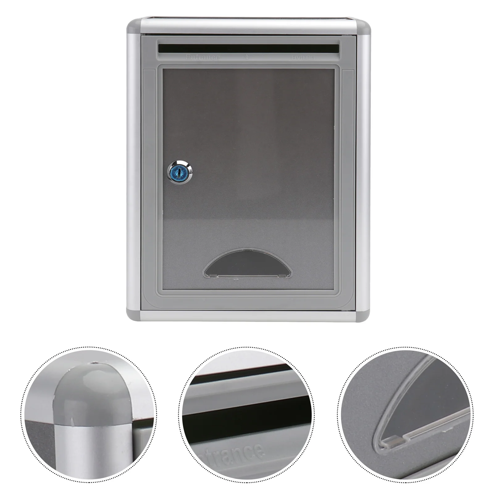 

1pc Aluminum Alloy Wall Mounted Lockable Post Silver Grey Suggestion Box Complaint Box Letter Organizer Storage Container