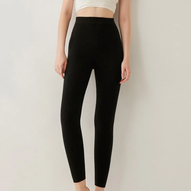 กางเกงเลกกิ้งถักนิตติ้งสำหรับผู้หญิง ผ้าเนื้อนุ่ม อุ่นสบาย ใส่ได้ทั้งด้านในและด้านนอก เหมาะสำหรับฤดูใบไม้ร่วงและฤดูหนาว