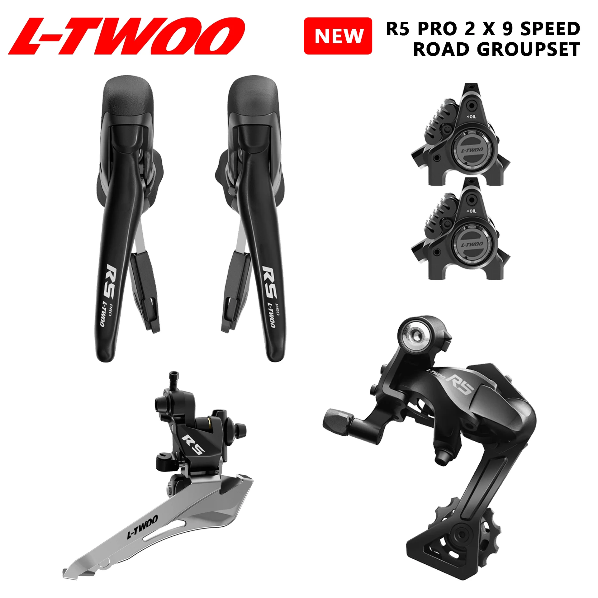 2026 Neue LTWOO R5 Pro 2x9-Gang Rennrad-Antriebsgruppe, Hydraulische Scheibenbremsen, 9-Gang-Schalthebel, Schaltwerk, Komplettset