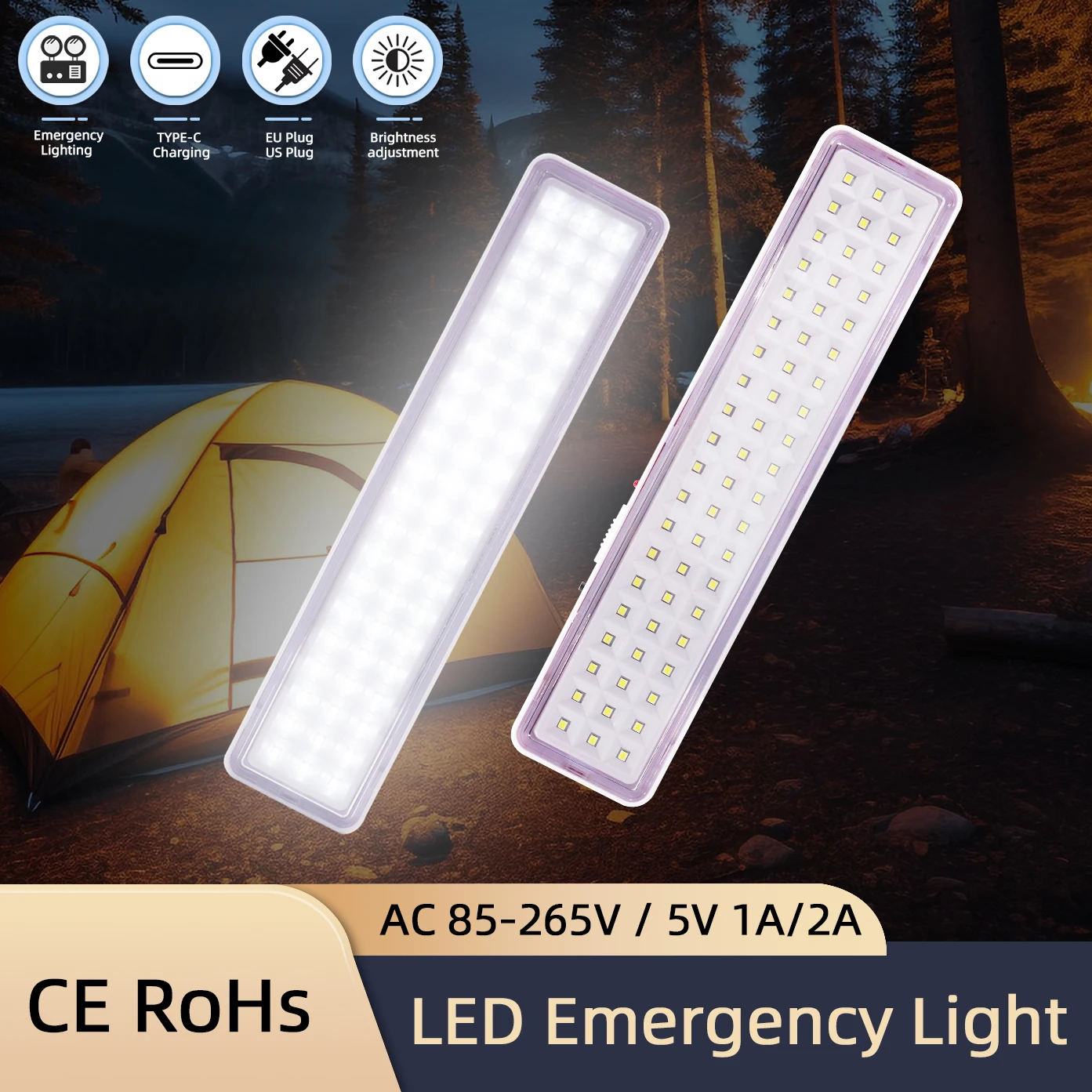 

60LED Emergency Fire Fighting Lamp Portable Emergency Evacuation Light Wall-mounted LED Bulb Dimmable Camping Lights
