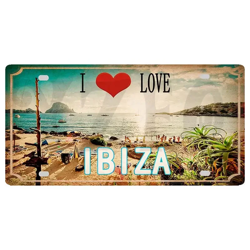 【YZFQ】30X15CM مصر إيبيزا ميونيخ هالكيديكي مينوركا جزيرة المدينة معدن القصدير تسجيل السفر تذكارية جدار المنزل Carft ديكور DC-1369B