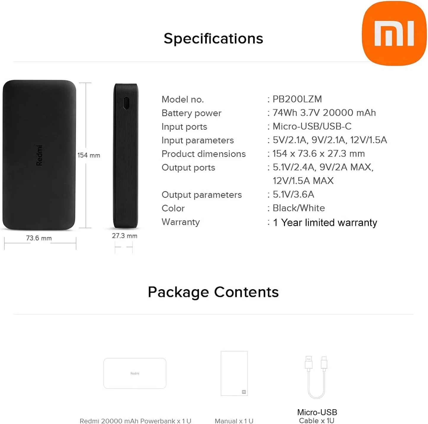 Imagem -05 - Xiaomi-redmi Power Bank Carregamento Rápido Dual Usb Carregamento Rápido Carregador Portátil Original 18w Pb200lzm 20000mah