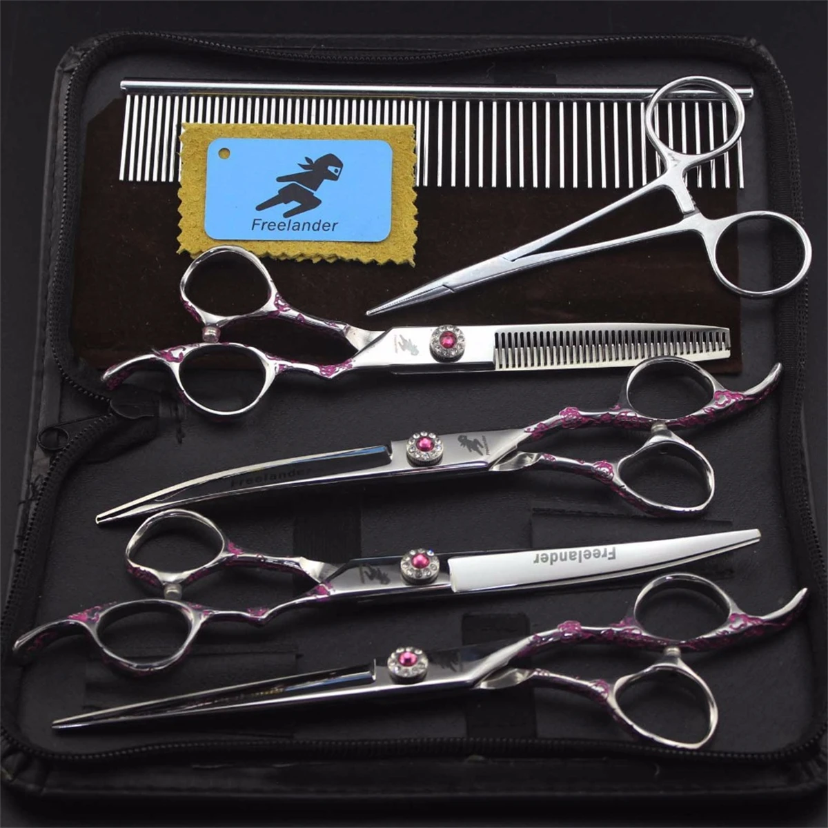 

Dog Grooming Scissors 7" Japan 440C Plum Handle Thinning Shears Straight Scissors Pet Scissors Set Dogs Up&Down Curved Shears