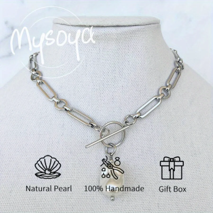 

Ожерелье с подвеской из белого барочного жемчуга MYSOYA 14-16 мм в подарочной коробке, подарок на день рождения, свадебные украшения, подарок для него/нее