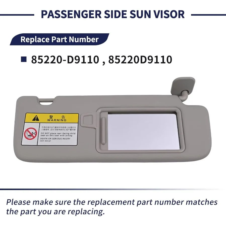 حاجب من الشمس من جانب الركاب بدون فتحة سقف لكيا سبورتاج 20172022 غطاء بديل أمامي يمين مع مرآة مكياج معززة بالأشعة فوق البنفسجية