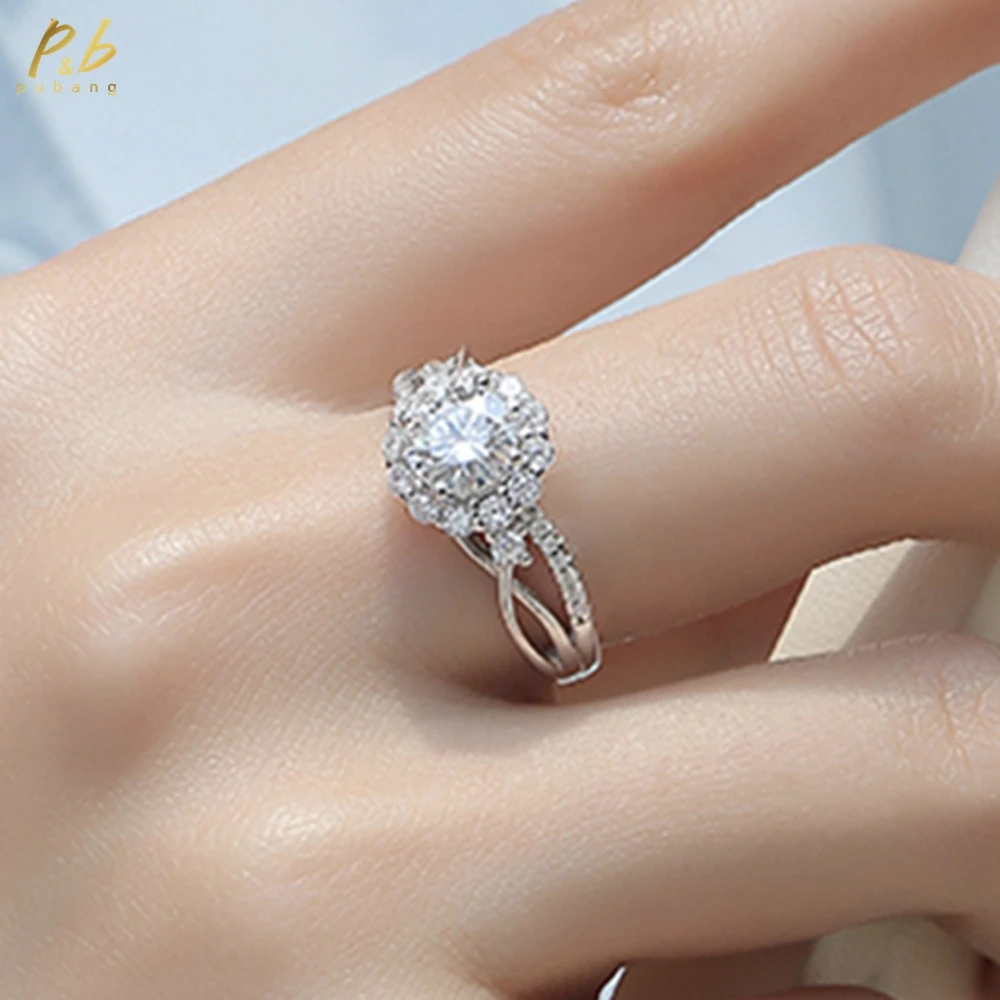 

PuBang Fine Jewelry 925 Sterling Silver Round Cut 1 CT GRA Real Moissanite Diamond Wedding Engagement Adjustable Ring for Women