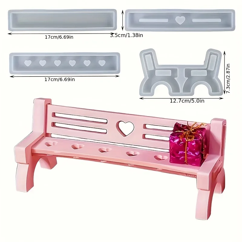 Lange Stühle Silikonform, Mikrolandschafts-Verbindungsornament-Form für Park, Herzförmige Stühle Betonform, Tischdekorationsform
