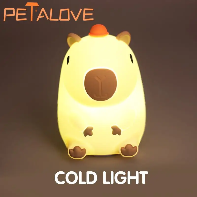 Lámpara de silicona Capybara de luz nocturna de animales populares, muñeca curativa de sueño nocturno calmante para bebé, Control de grifo de decoración suave y cálida