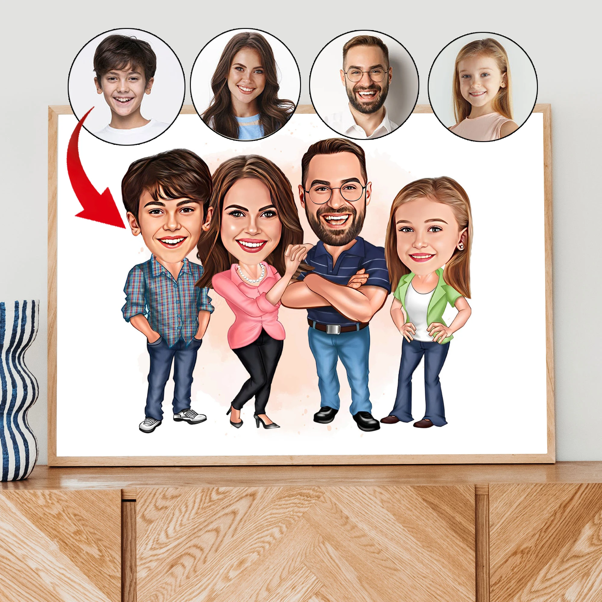 Custom Family Cartoon Portrait Family Portrait Canvas Poster  Personalized Family Cartoon Portrait Print Gift for Family