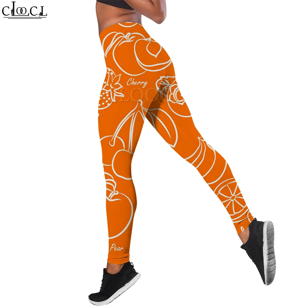 

CLOOCL Fashion Orange Women Legging Watercolor Cherry Cartoon Pattern 3D Print Trousers High Waist Stretch Legging Yoga Pants