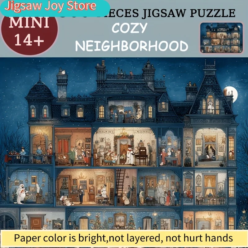 1 Caja de Mini Rompecabezas de Papel para Adultos: "Barrio Acogedor" o Juegos y Actividades para Fiestas