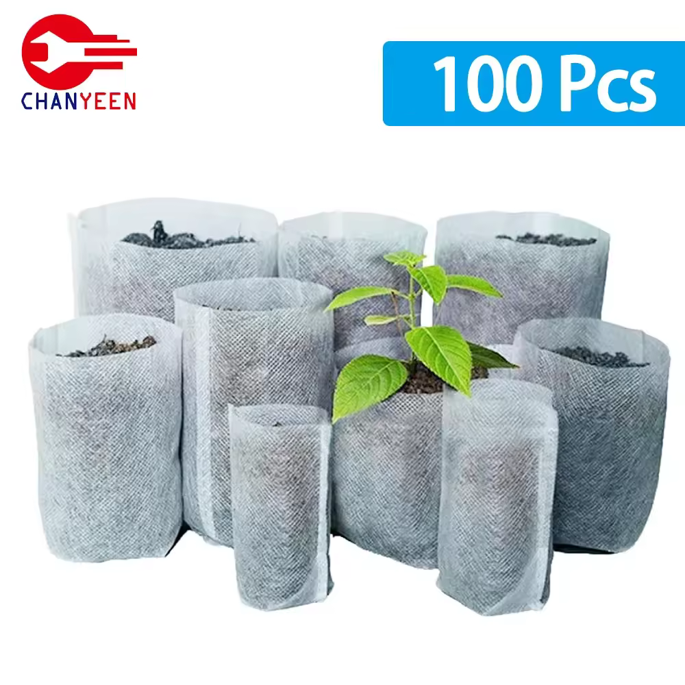 100 יחידות שקיות גידול צמחים שקיות גידול זרעים לכלי פרחים ביודגרדבל בד לא סרוג לבית גינה כלי עזר