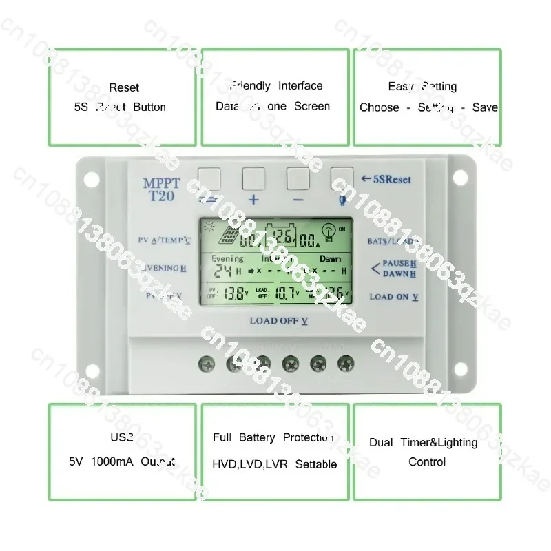 MPPT T20 10A 20A 30A 40A 60A 80A 12/24V Auto Controlador Solar Charge Controller with One Interface Instructions