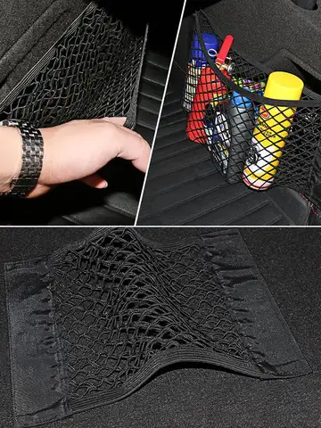 Car Trunk Mesh Organizer Car Tail Storage Net Seat Back Pocket Universal Trunk Bag Auto Magic Tape Network Interior Accessories
