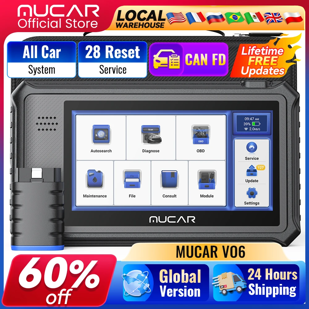 Lifetime Free Update MUCAR VO6 OBD2 Scanner All Systems Diagnostic 28 Reset Auto VIN EPB/BMS/SAS/ABS Sevice for All Cars
