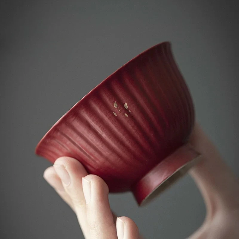 100ml Boutique Hawthorn Red Galze Ceramic Covered Bowl Creative Chrysanthemum Petal Tea Bowl Tea Maker Gaiwan Kung Fu Utensil
