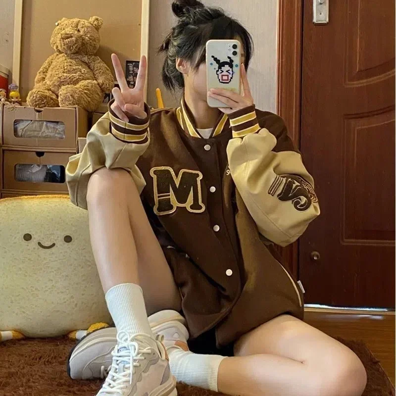 Vintage Streetwear Baseball Jacket Women Y2k Oversized Varsity Jackets 2023 Korean Fashion Bomber Coats College Couple Aesthetic