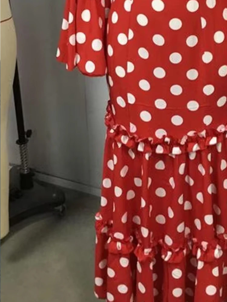 Vestido Maxi de Mujer con Estampado de Lunares, Estilo Sirena, Manga Larga Acampanada, con Volantes en Capas, Elegante para Fiestas Formales de Noche, Vestido Bodycon Estilo Flamenco