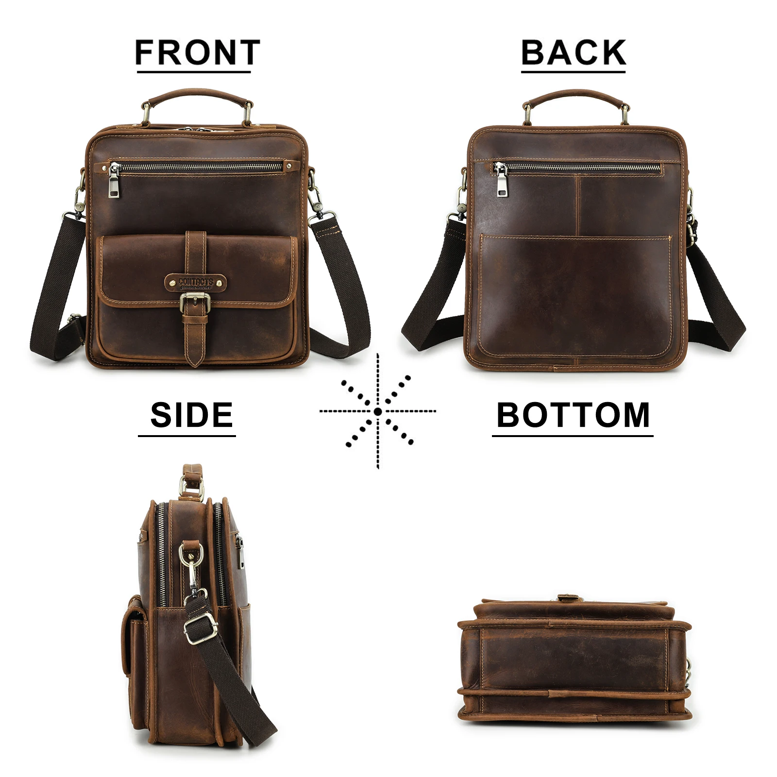 Vintage Luxury Men Crossbody Messenger Bags Business Casual Handbag Male Crazy Horse Leather Shoulder Bag Large Capacity