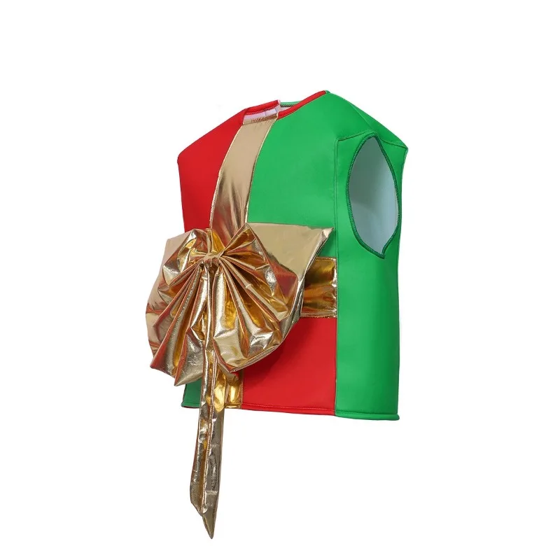 صندوق هدايا عيد الميلاد سانتا كلوز، زي إسفنجي مضحك مع أداء مرحلة المدرسة للرأس للأولاد والبنات مقاس واحد