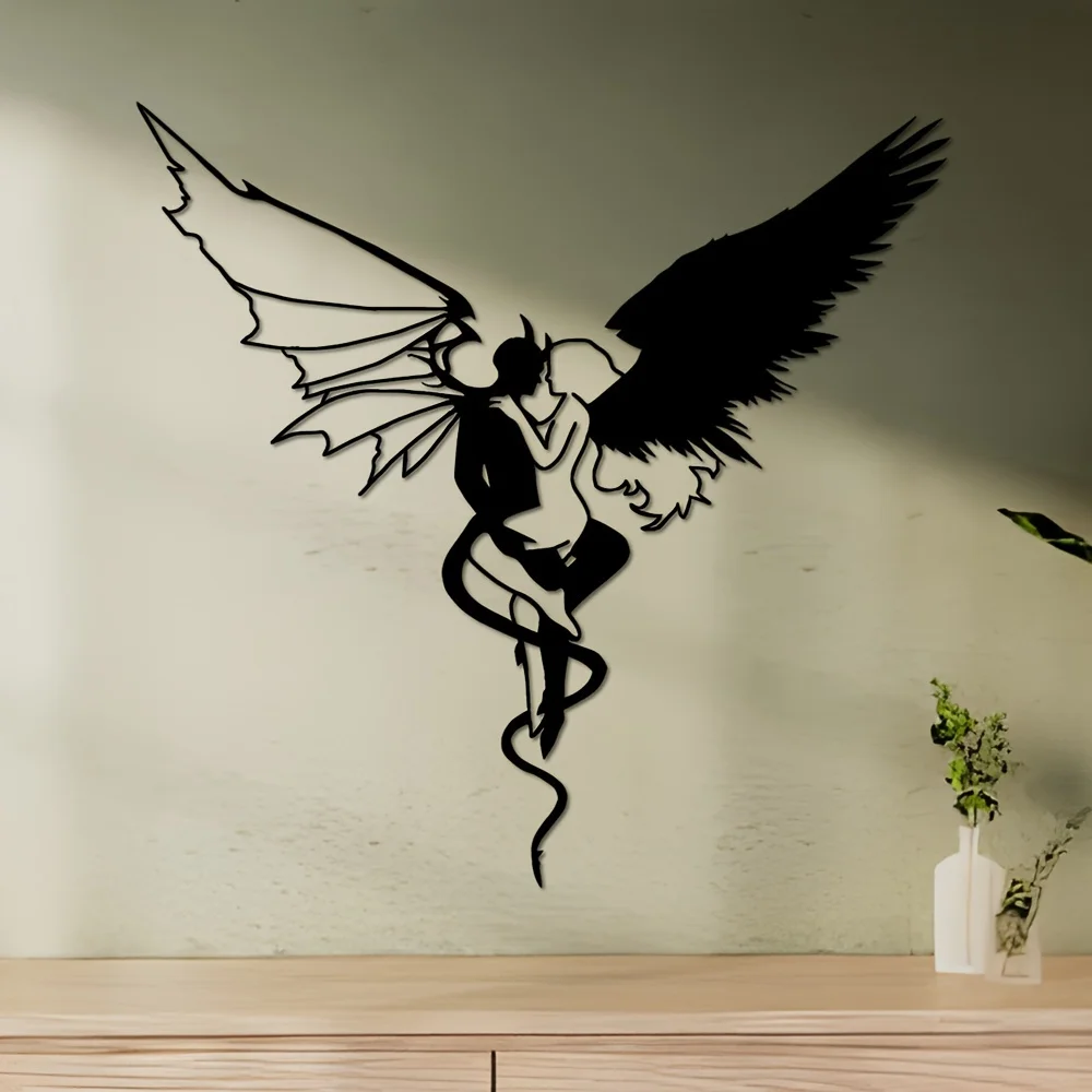 

1pc, Devil and Angel Metal Wall Art Decoration, Theme Party Decoration, Farmhouse Farm Garden Front Door Outdoor Bedroom