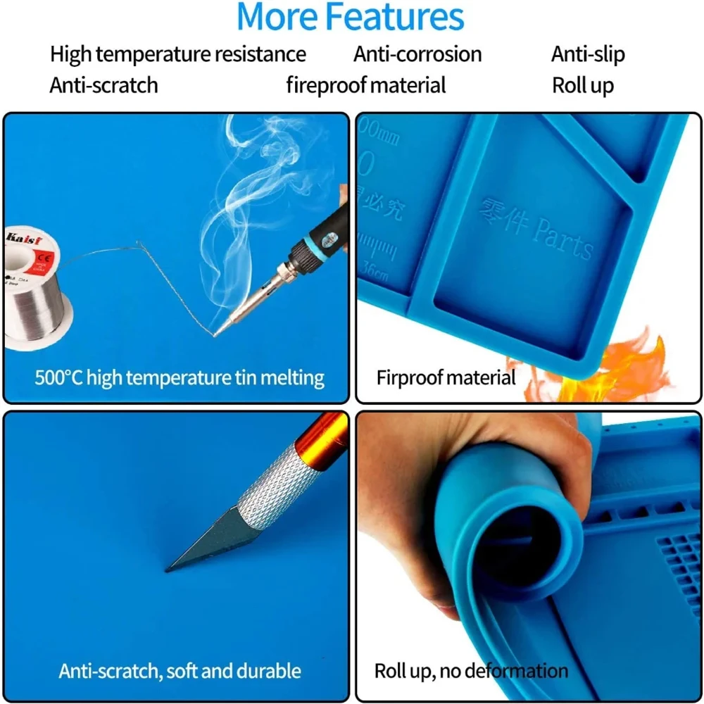 Soldering Station Mat Silicone Work Mat Heat Resistant Anti-Static Magnetic Mat 932°F for Electronic Phone Laptop Watch Repair