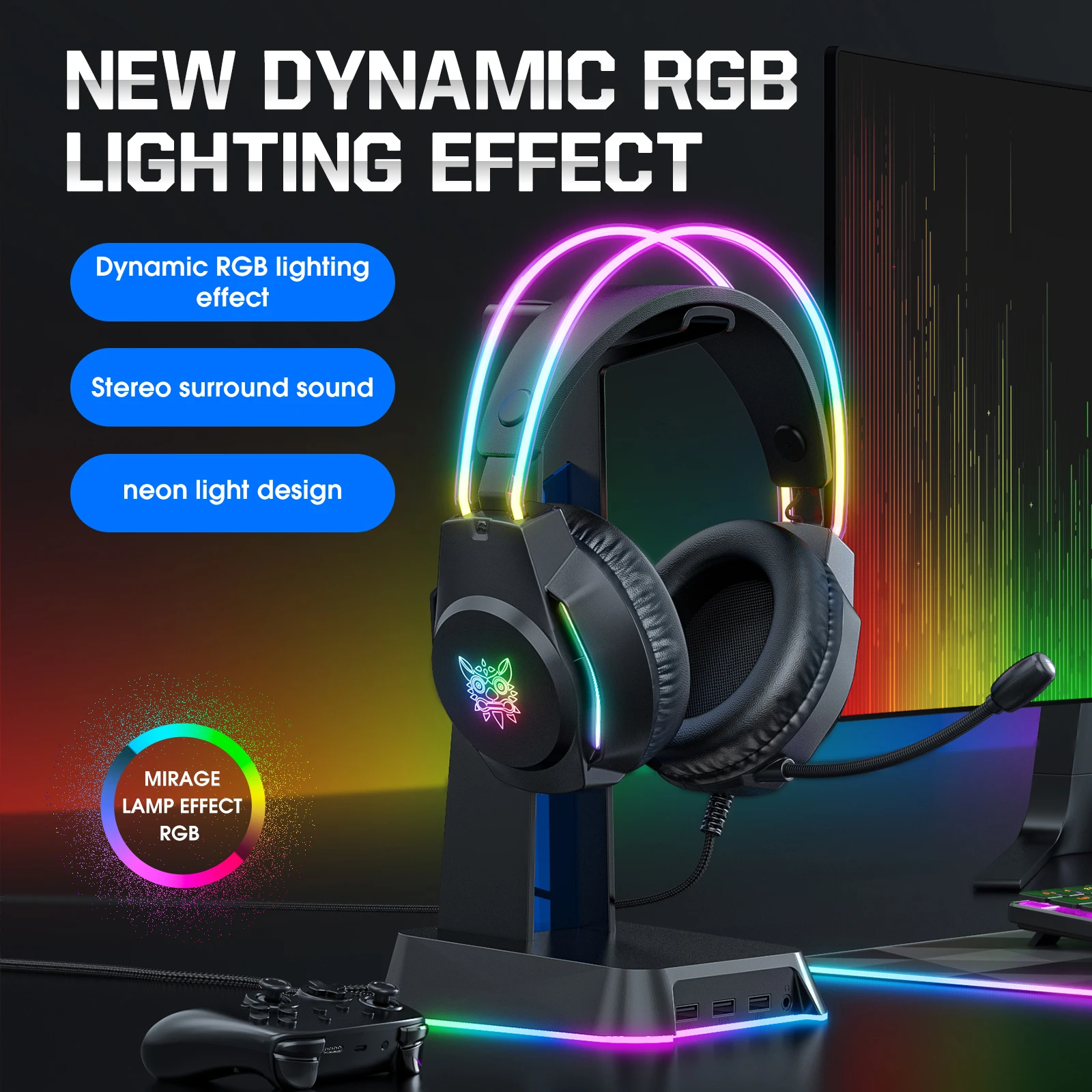 

ONIKUMA X26 Wired Headphone with Headband RGB Light Flexible Mic Gaming Headset Computer Wired Earphones for PC Gamer PS5