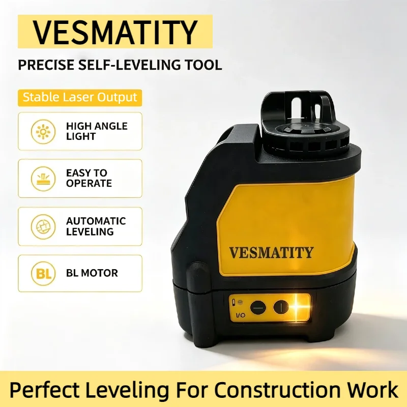Vesmatity DW088CG Green Cross Line Laser Level Self Leveling High Precision Alignment for Construction Building Layout Portable