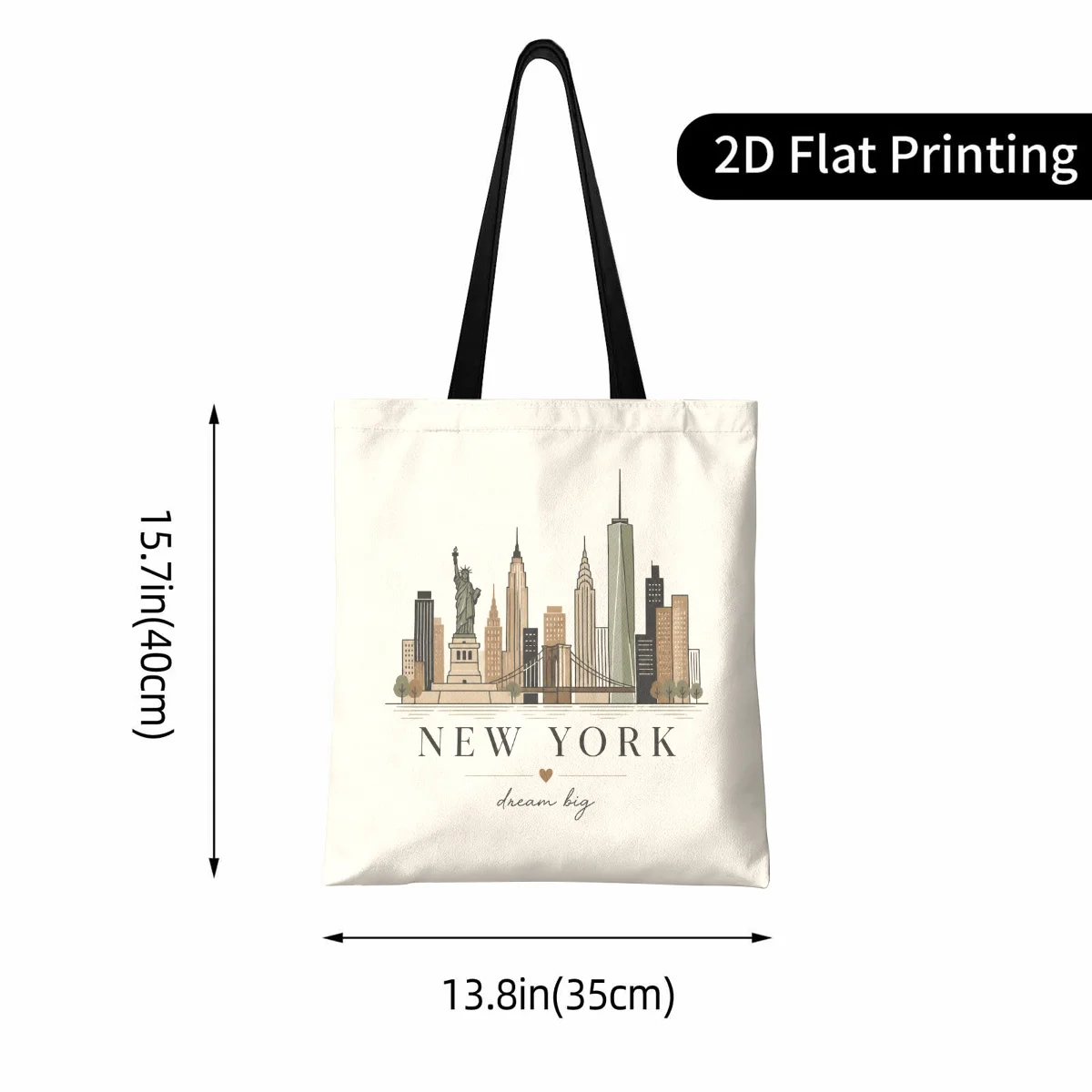 New York Landmark Tote Bag for Outdoor & Shopping, Durable NYC Skyline Print Unisex Casual Shoulder Bag