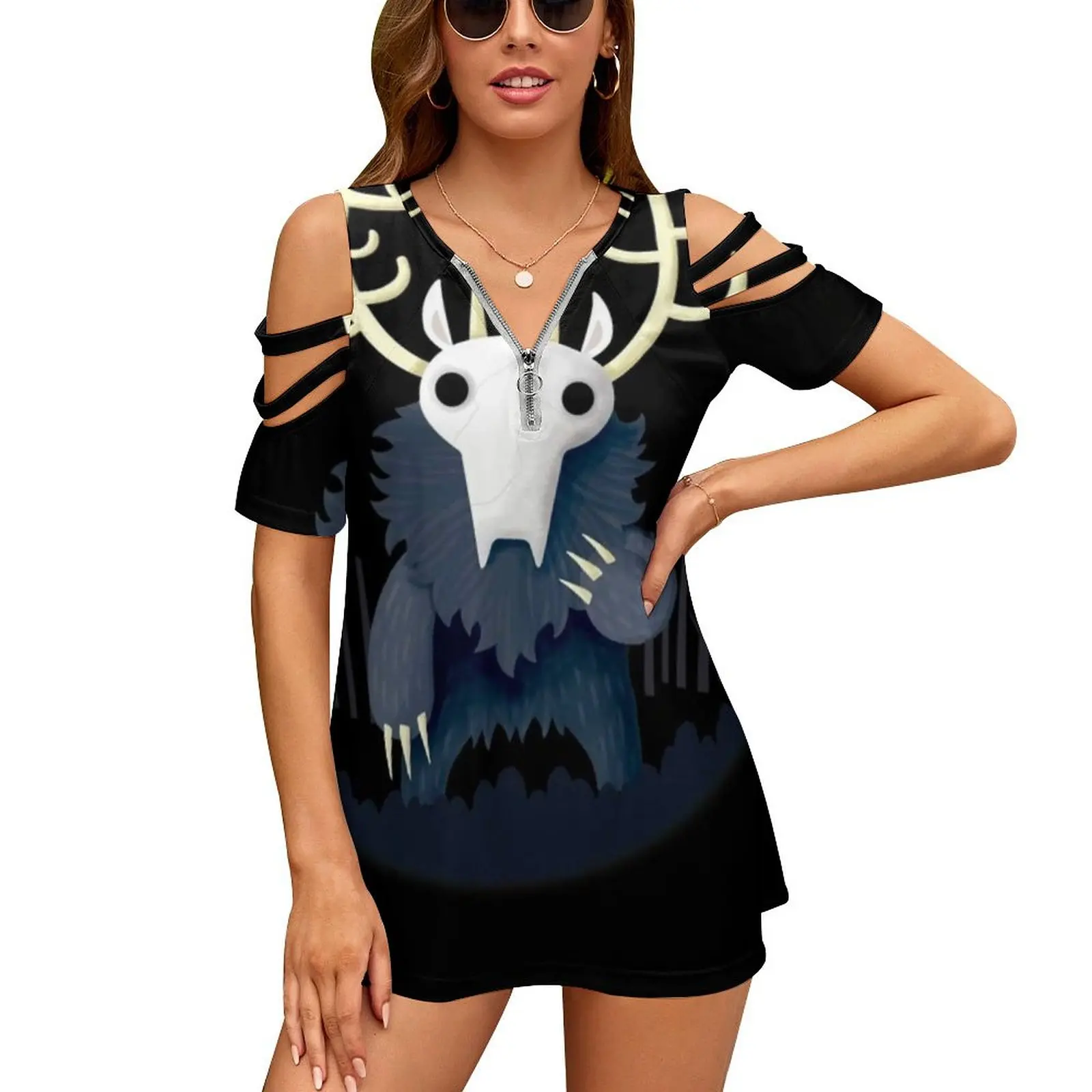 Wendigo Fashion Print Women Ladies Girls T-Shirt Harajuku Round Neck Short Sleeve Tops & Tees Wendigo Myth Monster Woods