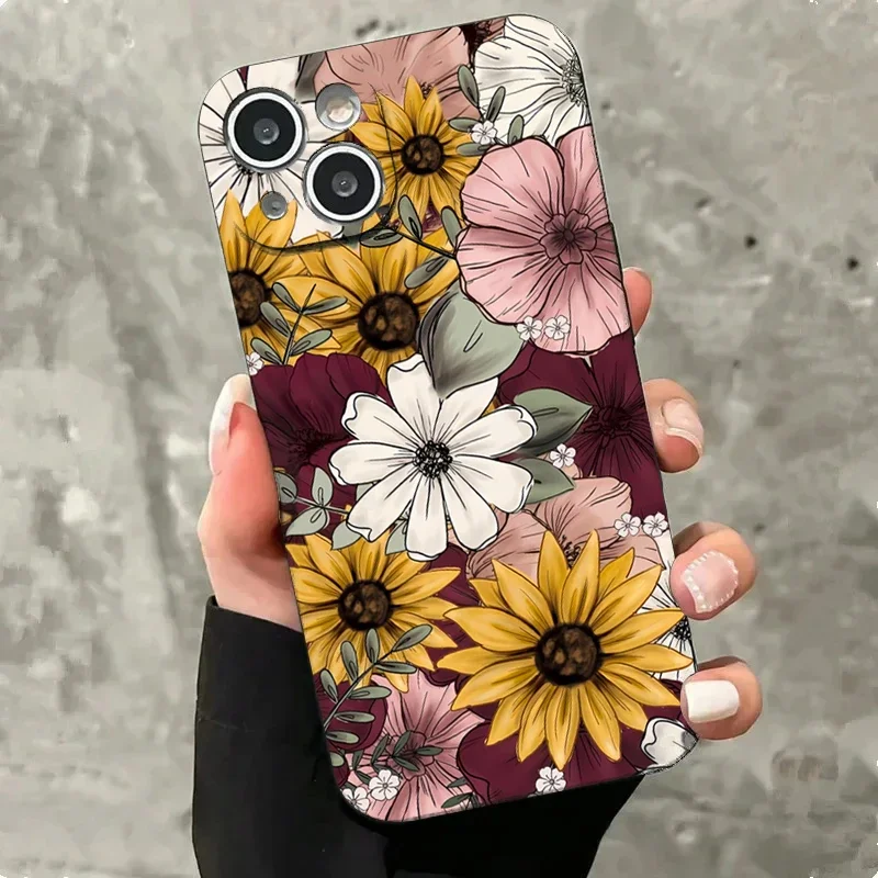 Black Lotus Flowers Phone Case For Xiaomi Mi 14T 14 13 13T 12 Pro 11 Lite 5G Poco M6 X6 F5 X5 Shockproof Soft TPU Silicone Cover