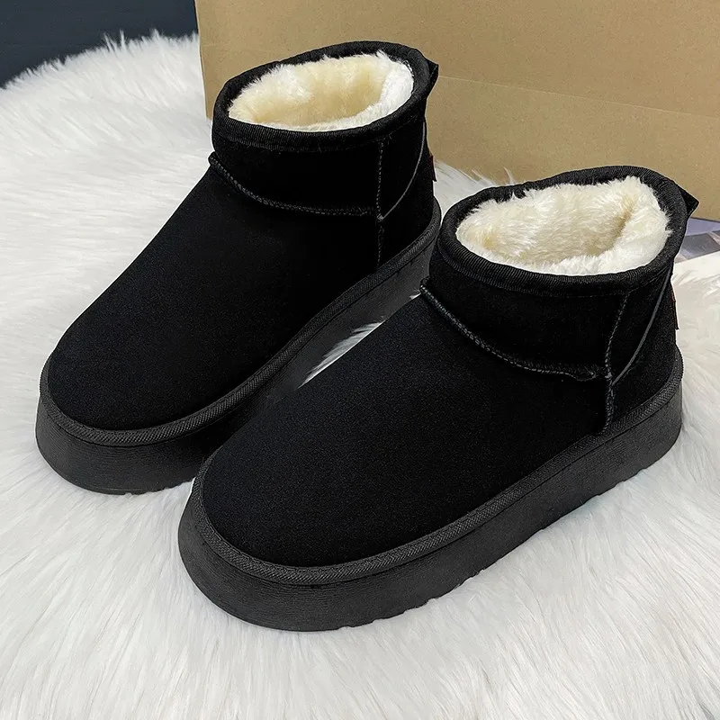 New Winter Women Short Plush Warm Snow Boots Flats Casual Shoes Suede Fur Chelsea Ankle Boots Platform Ladies Shoes Botas Mujer