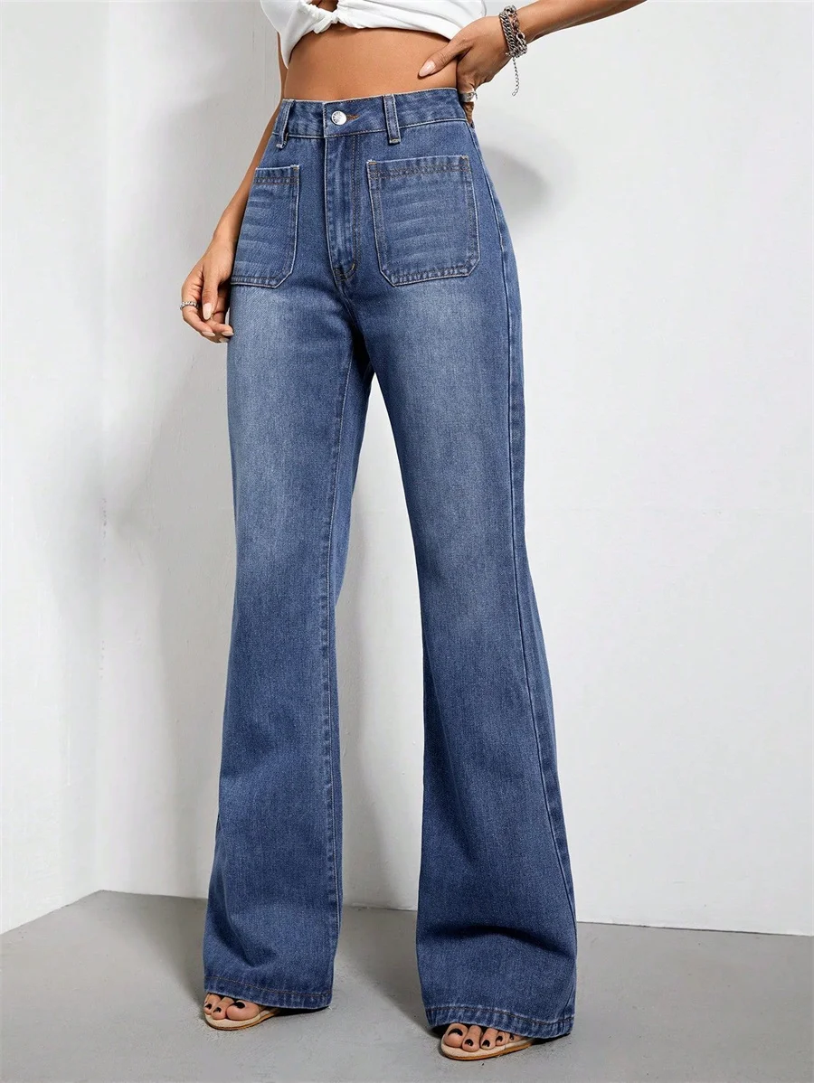 Benuynffy vintage cintura alta jeans feminino americano básico em linha reta solta calças jeans rua casual mãe queimado calças