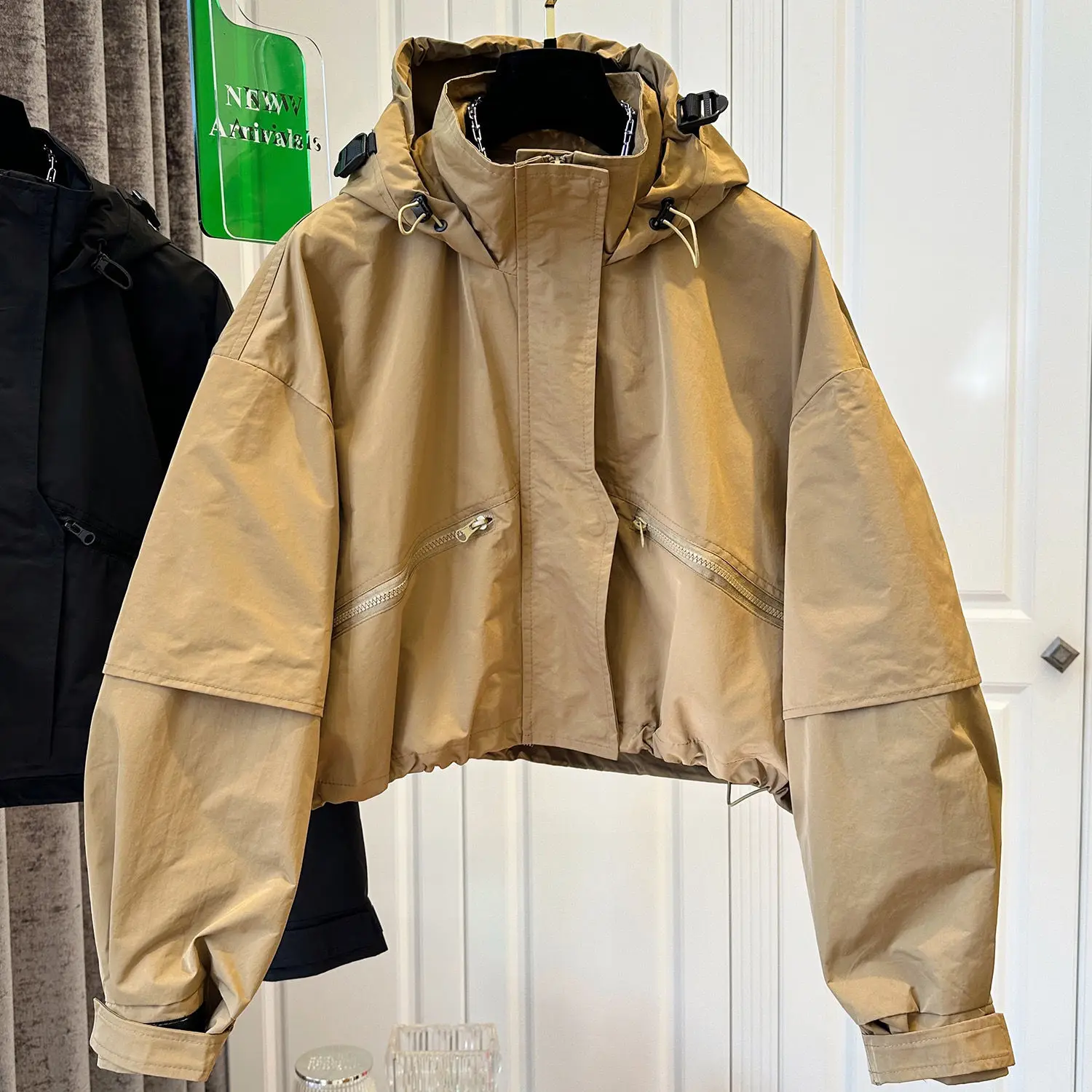 

Solid Color Hooded Jacket For Women 2025 Spring And Autumn New Fashion Windbreaker Short Jacket