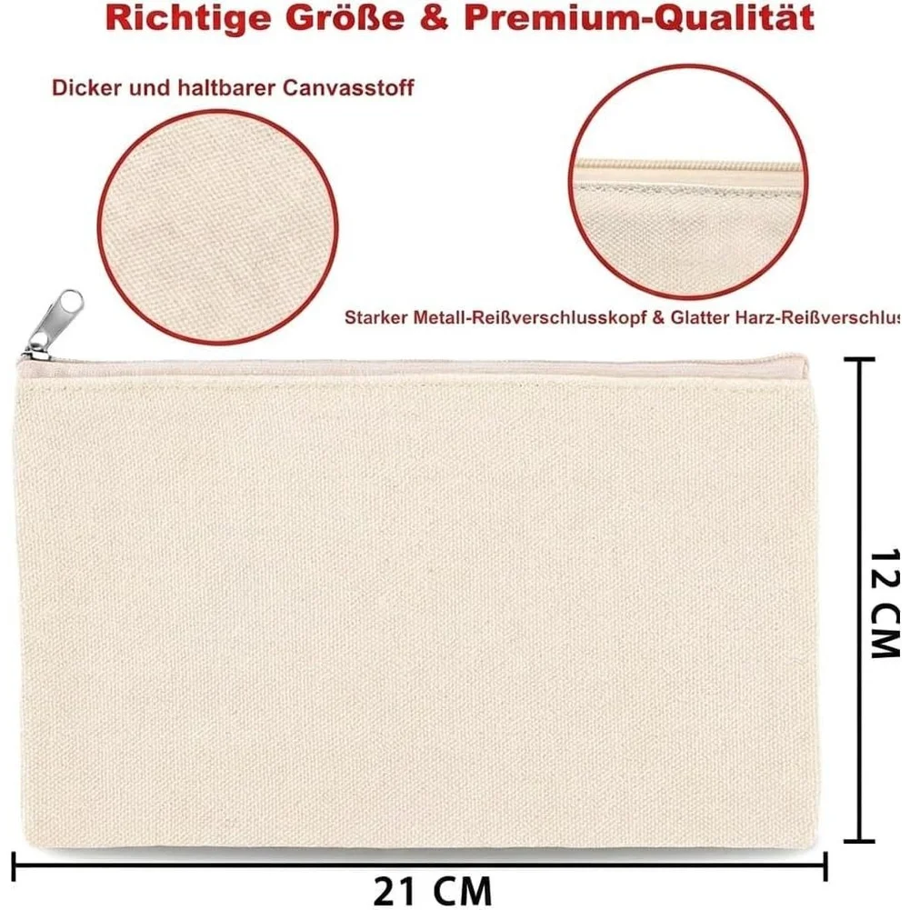 Plain Canvas Zipper Bags 12 Pack for Handmade Projects Painting Drawing Supplies Office Stationery Travel Toiletries