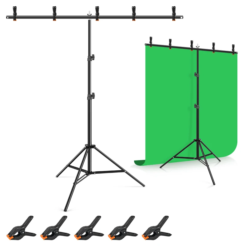 

59x78in Green Screen Backdrop With Stand,Adjustable T-Shape Stand Kit With 5 Spring Clamps, Sandbag, Carry Bag For Photoshoot