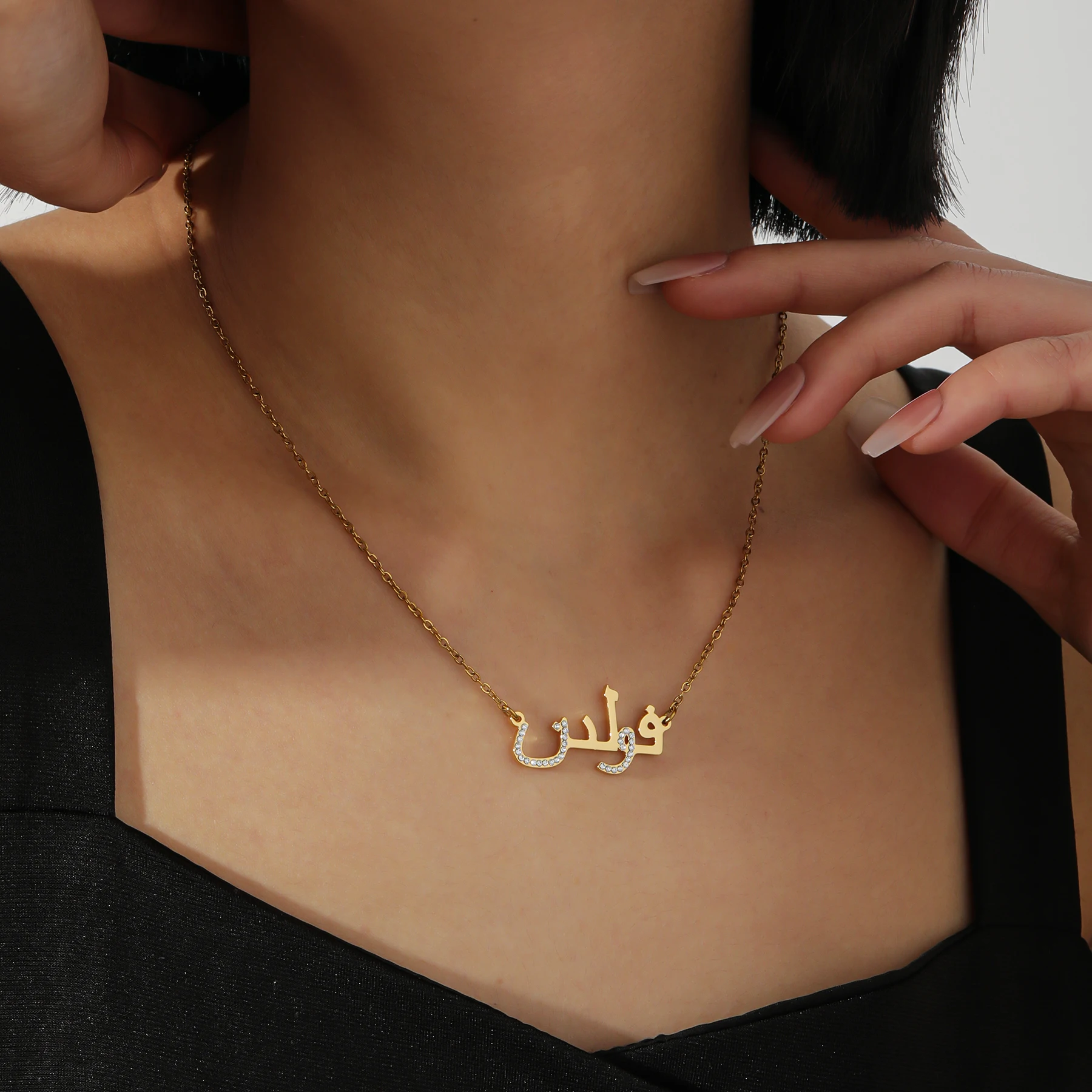 

Qitan Customized Name Necklace Stainless Steel Jewelry Personalized Diamond Necklace Cut Arabic Drilling Jewelry Fashion Items