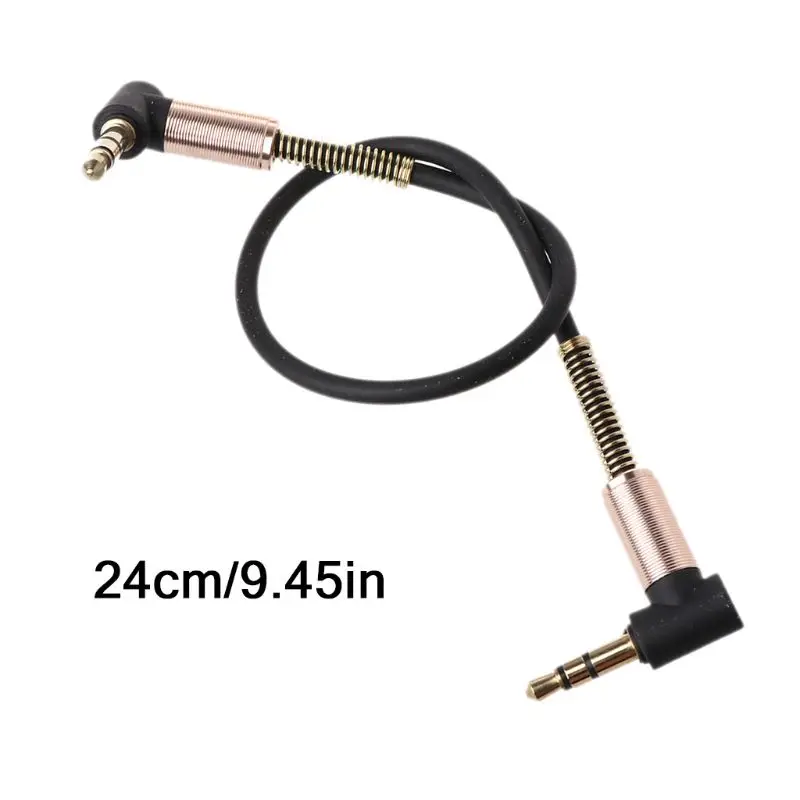 24cm Dual 90 Degree Nylon 3.5 mm to 3.5mm Male Jack Cable Car Aux Cord for phone MP3 Speaker