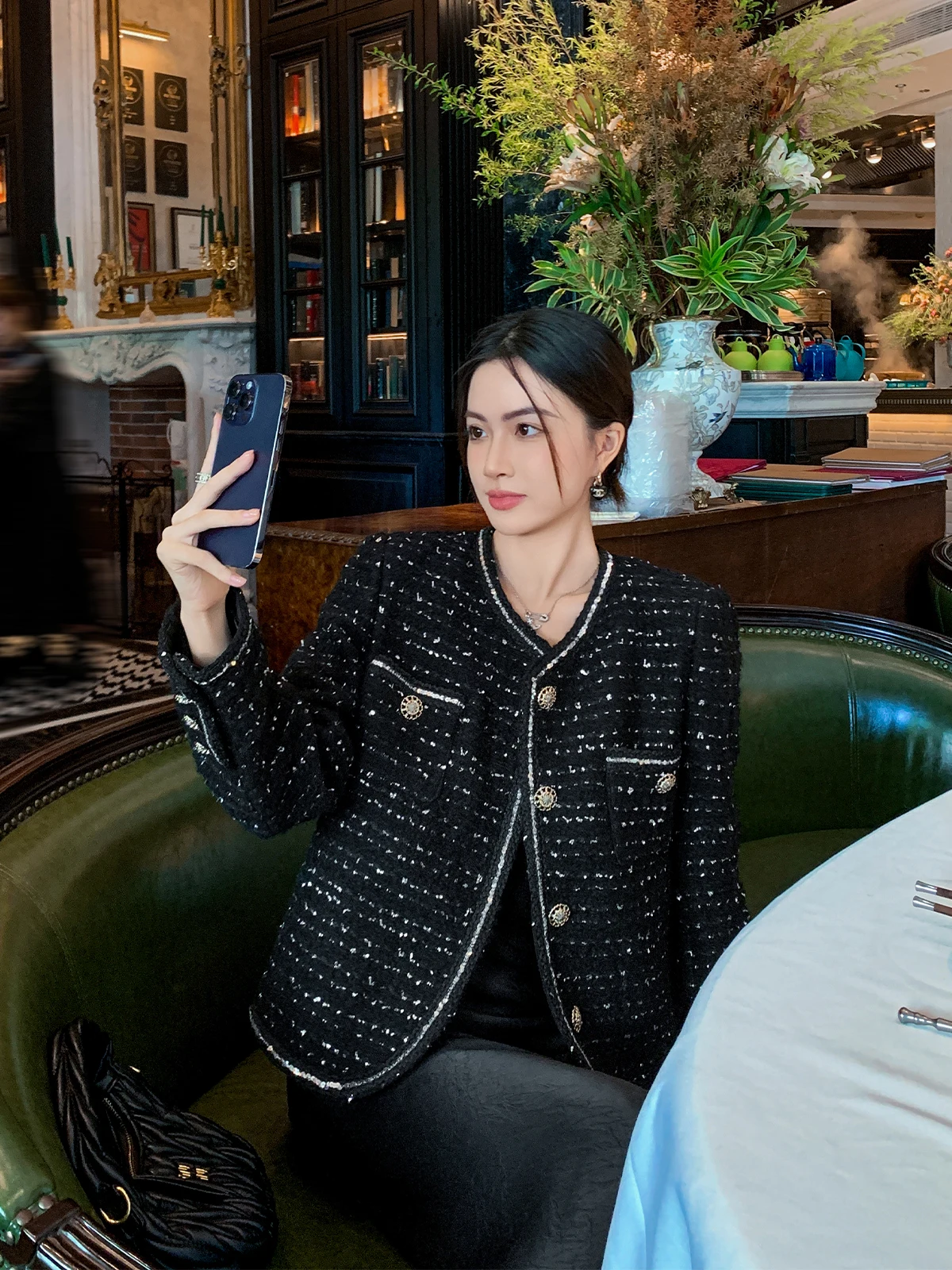 

Binguo Camere Sle Women's Spring Autumn Outerwear Slimming Woolen Jaet Small Fraance Faion round Ne ort Coat