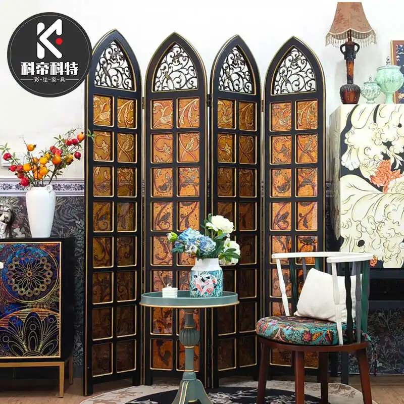 

Ancient French retro art glass in the living room European bedroom black