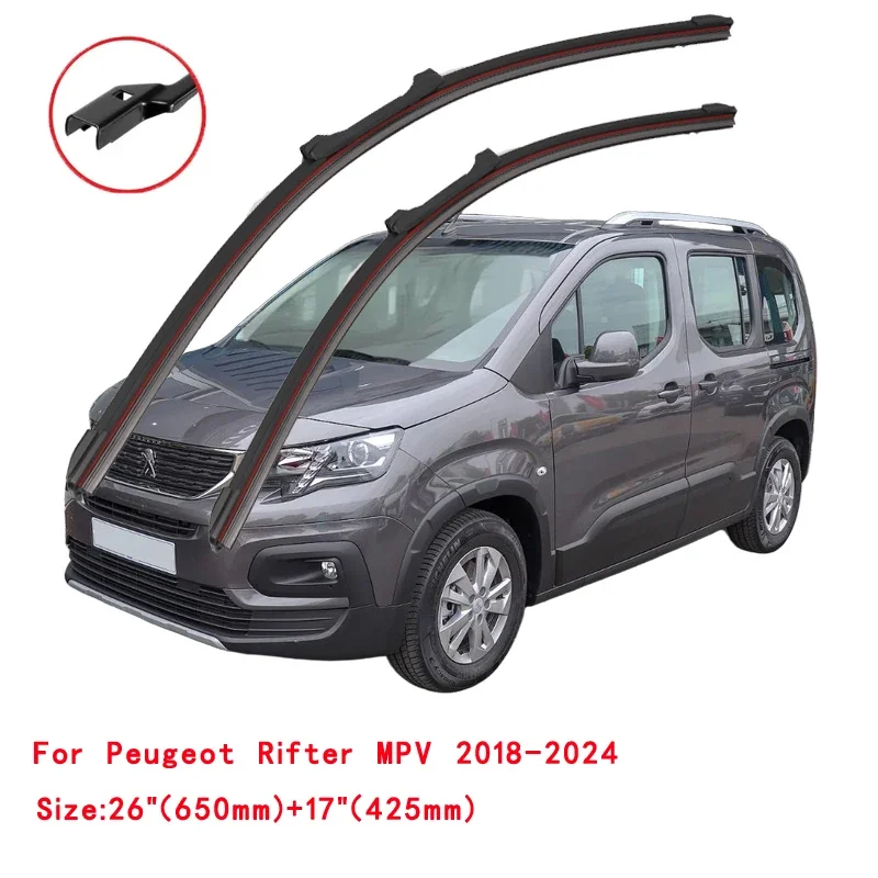 For Peugeot Rifter MPV 2018-2024 Car Windshield Wiper Blade Front Windscreen Brushes Washer Accessories Window Replacement Parts