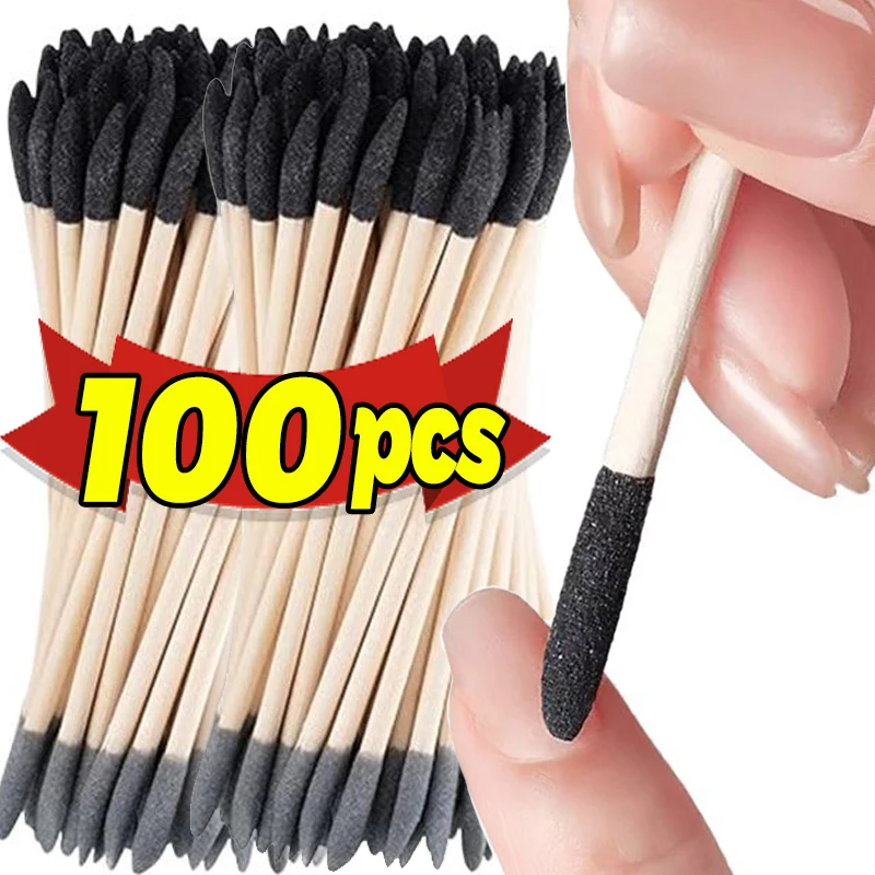 10/100pcs Double Side Sanding Wood Sticks Manicure Removing Fake Nails Rhinestones Dotting Cuticle Pusher Nail Pedicure Tools