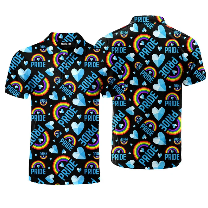 Man Polo Shirt Rainbow Lip Print Personality Street Short Sleeve Golf Shirt Colorful Stripe Gradient Graphic Shirts Free Shiping