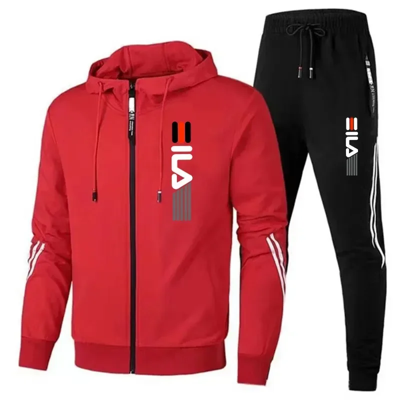 Men's Casual Sportswear Set, Autumn and Winter Jogging Fitness Set, 2-piece Zipper Sportswear Shirt + Sportswear Pants Set