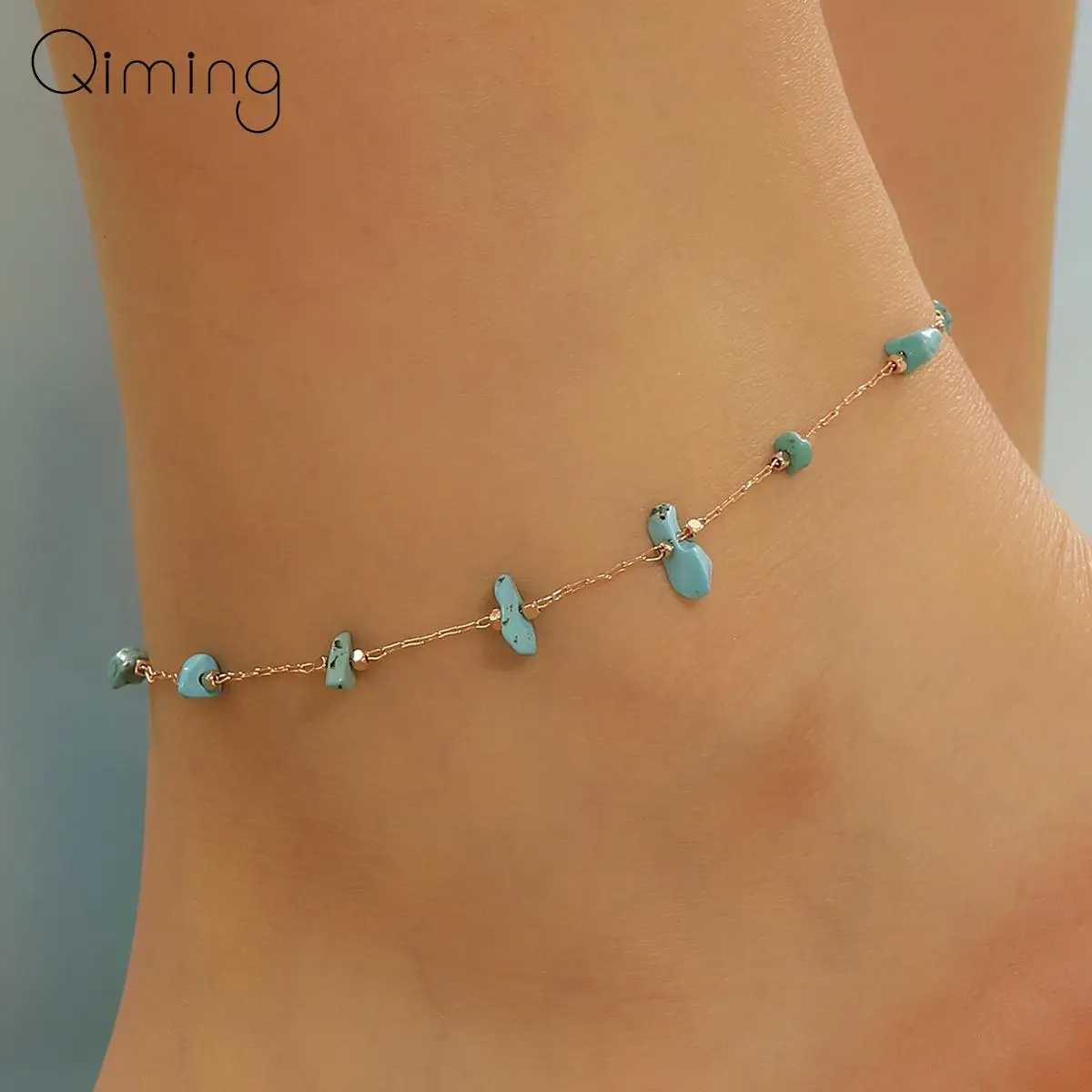 Dainty Green Stone Anklets Bracelets Women Boho Hawaii Barefoot Jewelry Leg Chain Anklet