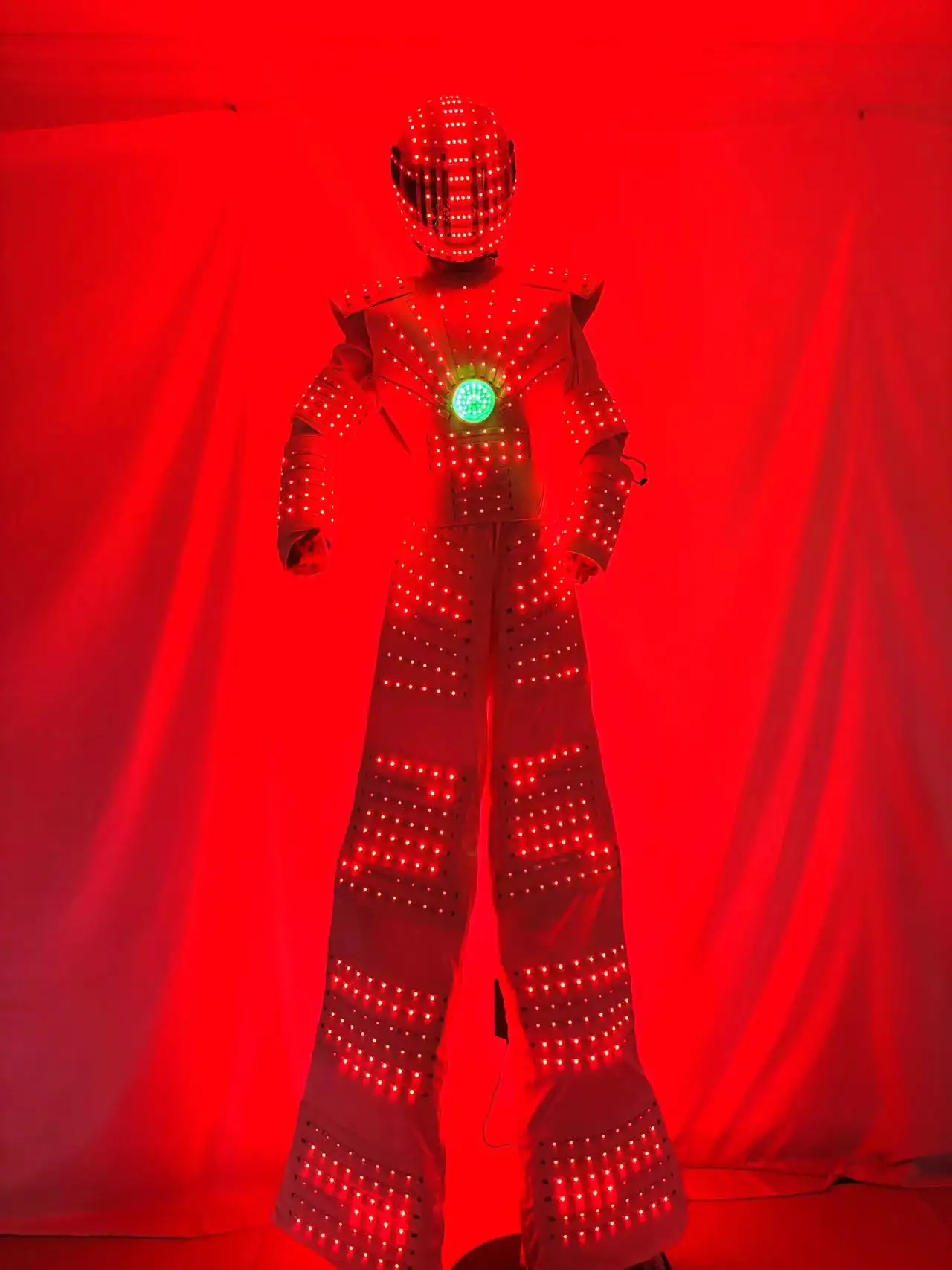 Costume de Robot Pixel LED, Vêtements Éclairés, Marcheur, Casque, Gants Laser, Tenue de Rave Shoous, Document Complet