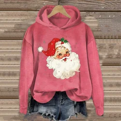 2024 Christmas Hoodies For Women's Funny Santa Claus Long Sleeve Hooded Sweatshirts Woman Autumn Clothing Holiday Casual Hooded