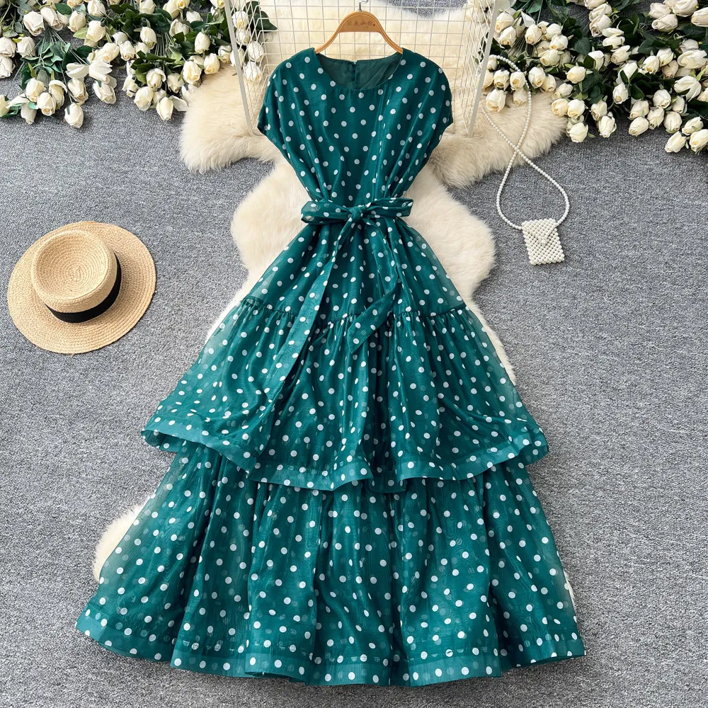 

Long Dress Women Dresses A Line Vestidos Y2k Streetwear Round Neck Print Dot Tight Waist Slim Fit Elegant Party Night Work 2026