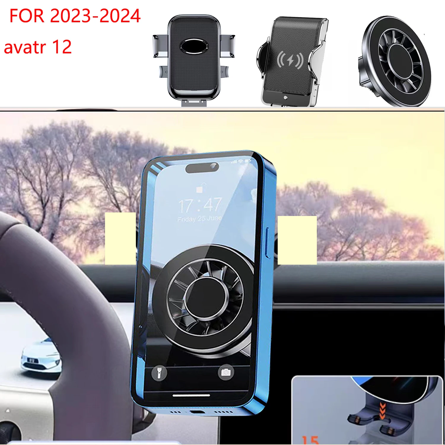 Car Phone Holder For Avatr 12 2023 2024 Magnetic GPS Screen Fixed Fast Wireless Charging Mobile Phone Accessories