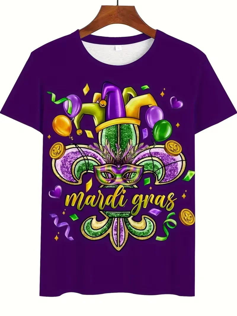 Mysterious Mask Graphic T-Shirt For Men Brazil Carnival 3D Printed Tees Summer Round Neck Tops Oversized Short Sleeve T Shirts